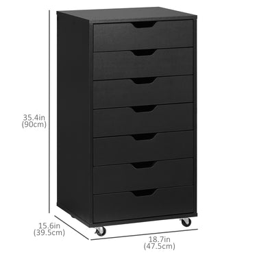 Vinsetto 7-drawer Vertical File Cabinet for Home Office, Storage Cabinet with Wheels, 18.7"x15.6"x35.4", Black