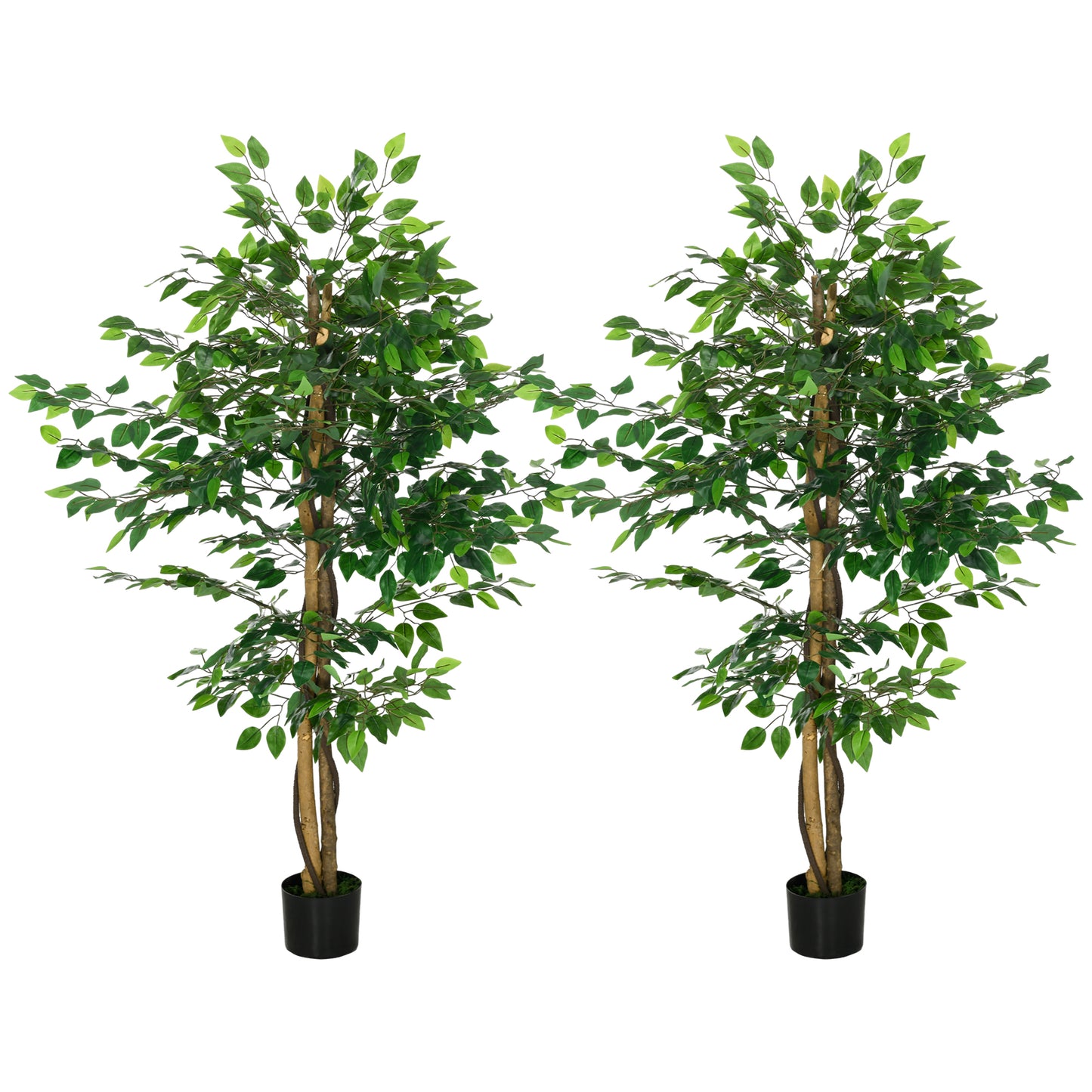 HOMCOM Set of 2 5ft Artificial Trees Ficus, Indoor Fake Plants with Pot, for Home Decor