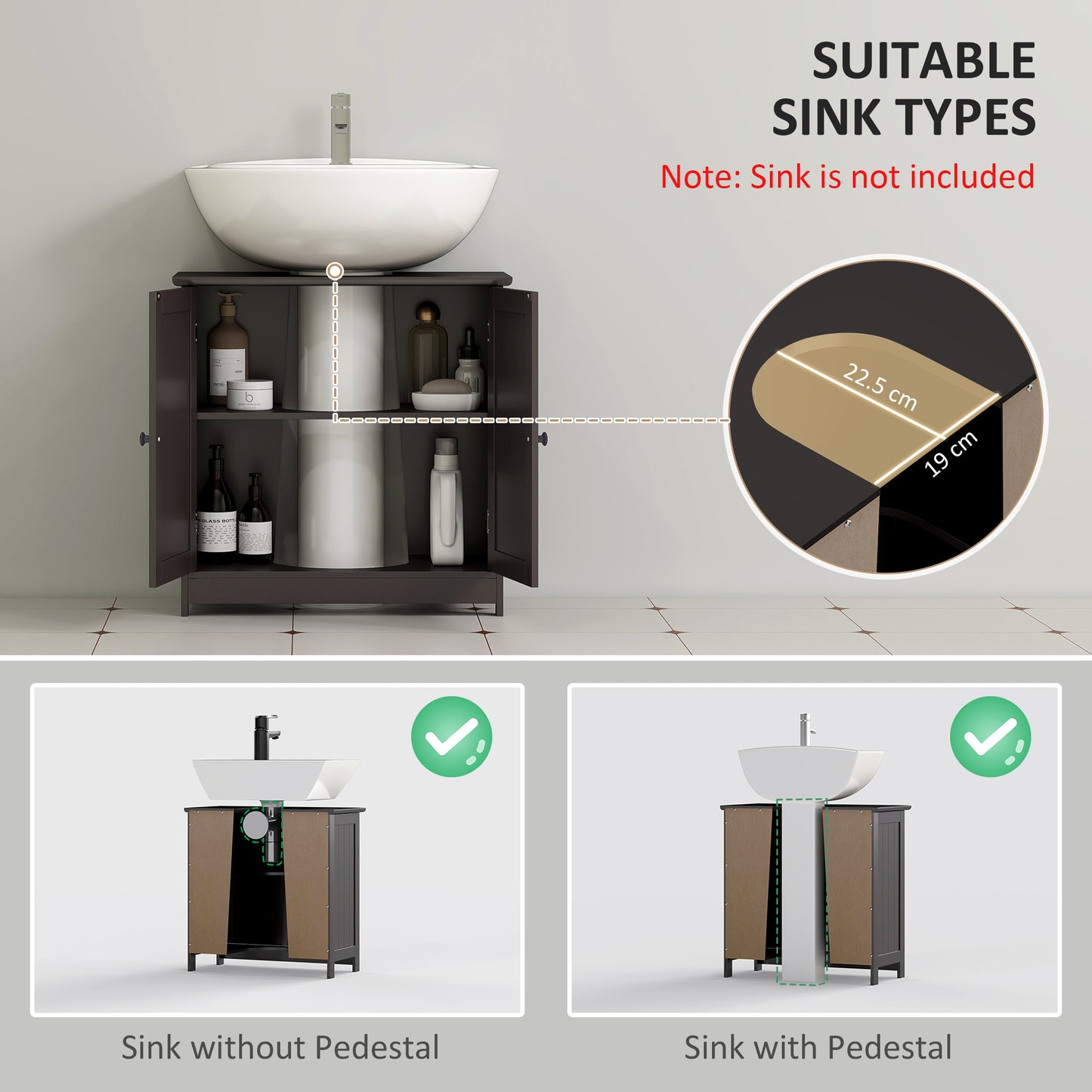 HOMCOM Under Sink Bathroom Cabinet with 2 Doors and Shelf, Pedestal Sink Bathroom Vanity Furniture, Coffee