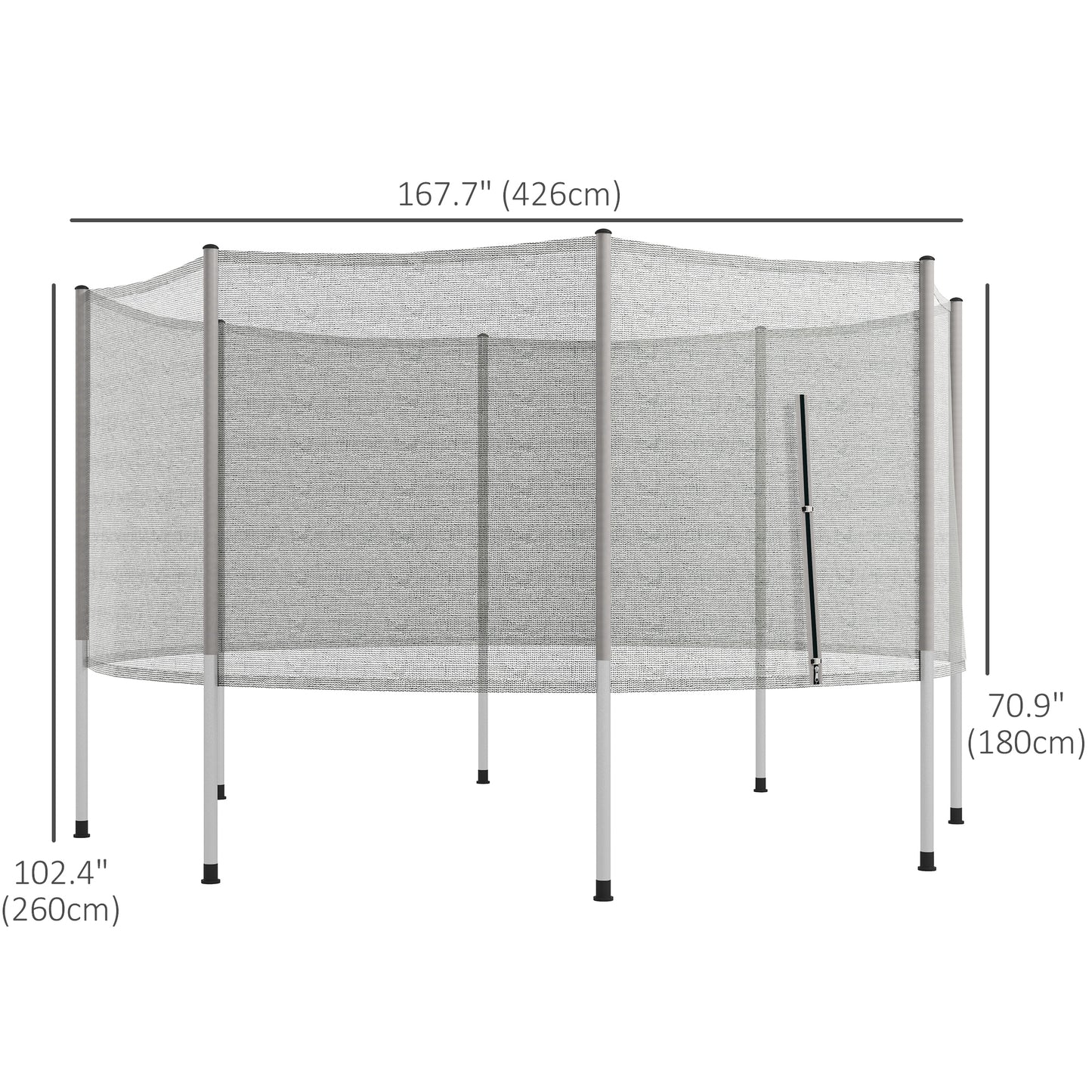 Soozier 14FT Enclosure Trampolining Bounce Safety Accessories Trampoline Net with 8 Poles, Grey