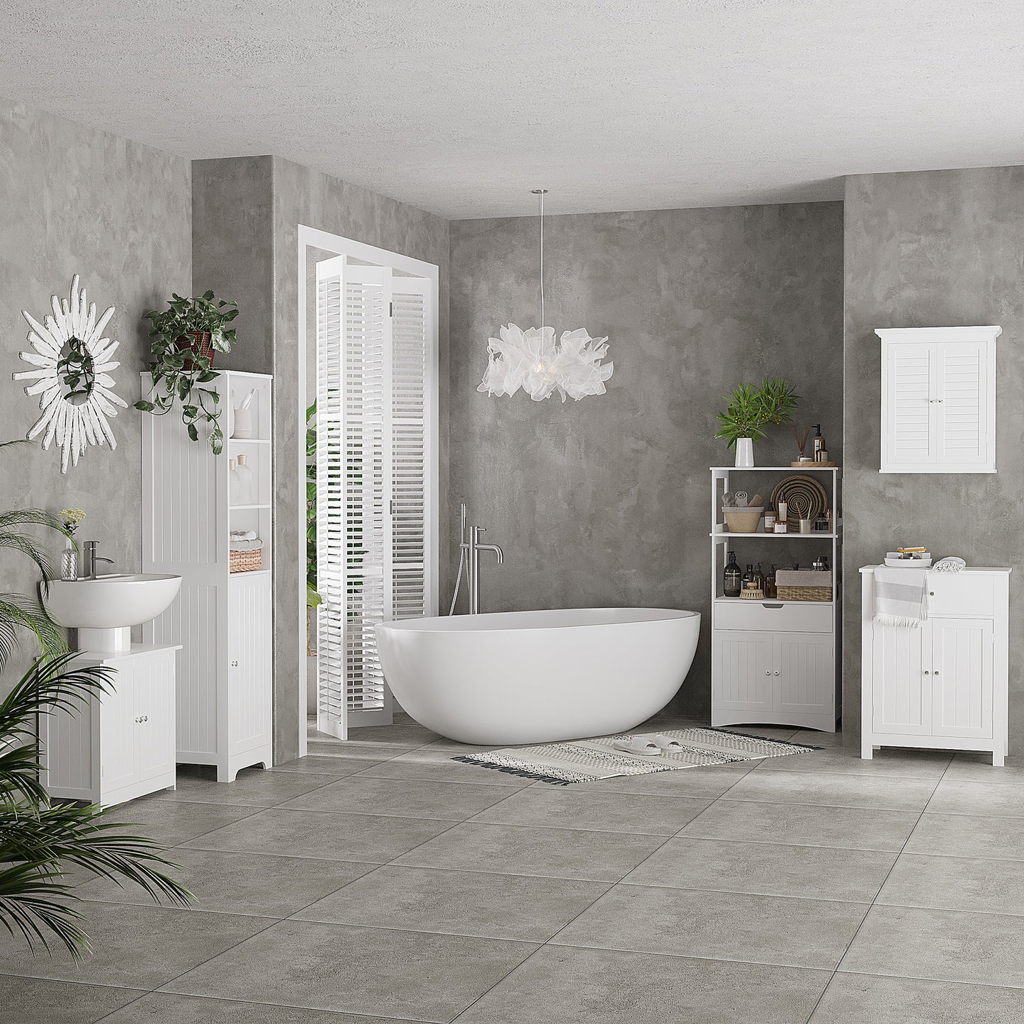 HOMCOM Under Sink Bathroom Cabinet with 2 Doors and Shelf, Pedestal Sink Bathroom Vanity Furniture, White