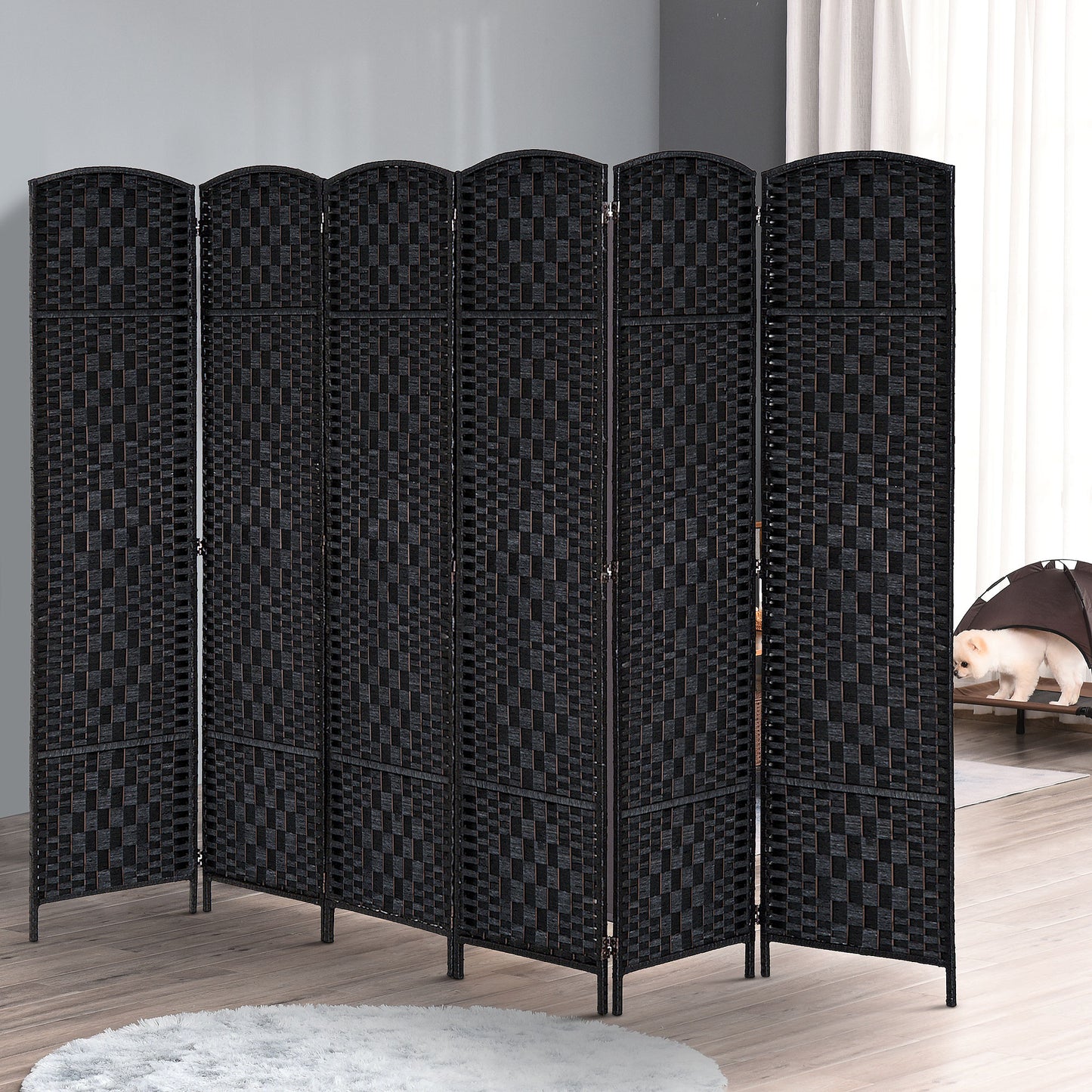 HOMCOM 6ft Folding Room Divider, 6 Panel Wall Partition with Wooden Frame for Bedroom, Home Office, Natural