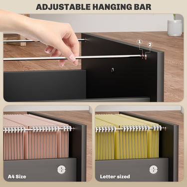 HOMCOM 3-Drawer Small Filing Cabinet with Lock, Vertical Office Storage Cabinet with Wheels for Home Office, Black