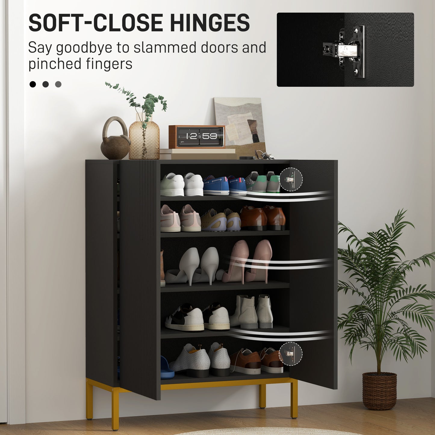 HOMCOM Shoe Storage Cabinet with Adjustable Shelves and Soft-Close Hinges, for 15-20 Pairs of Shoes, White