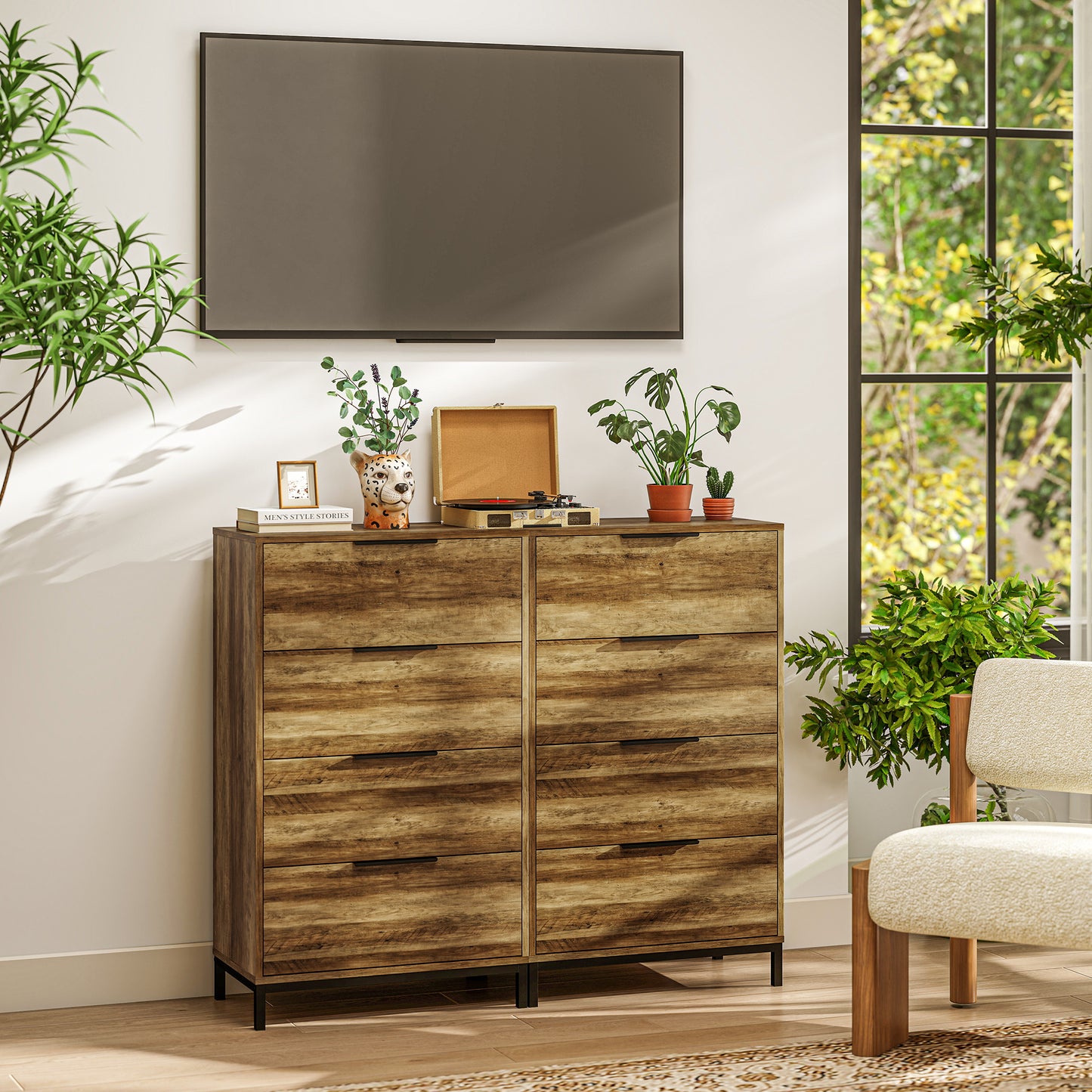 HOMCOM Dresser for Bedroom, 4 Drawer Dresser Tower, Chest of Drawers for Hallway, Entryway, Closet, Natural