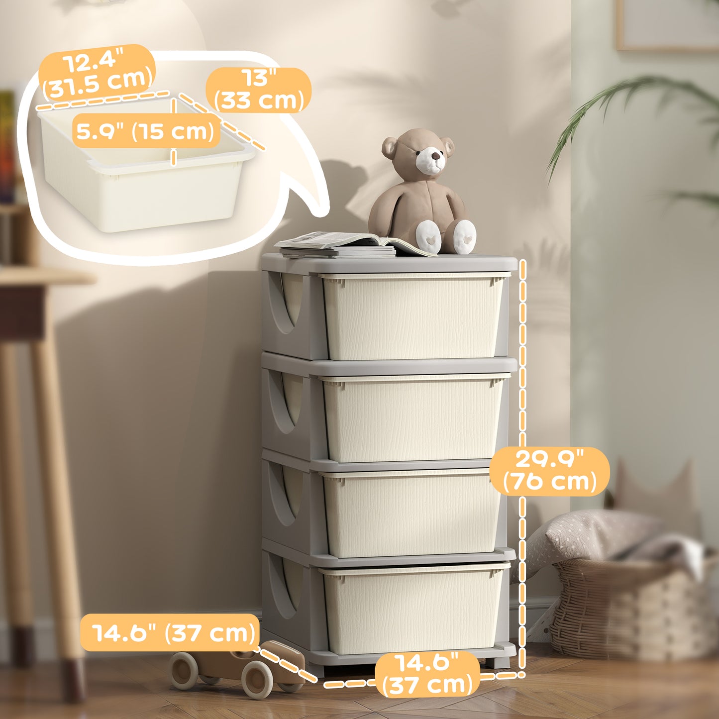Qaba 3 Tier Kids Toy Organizer and Storage Bins with 3 Plastic Drawers, Blue