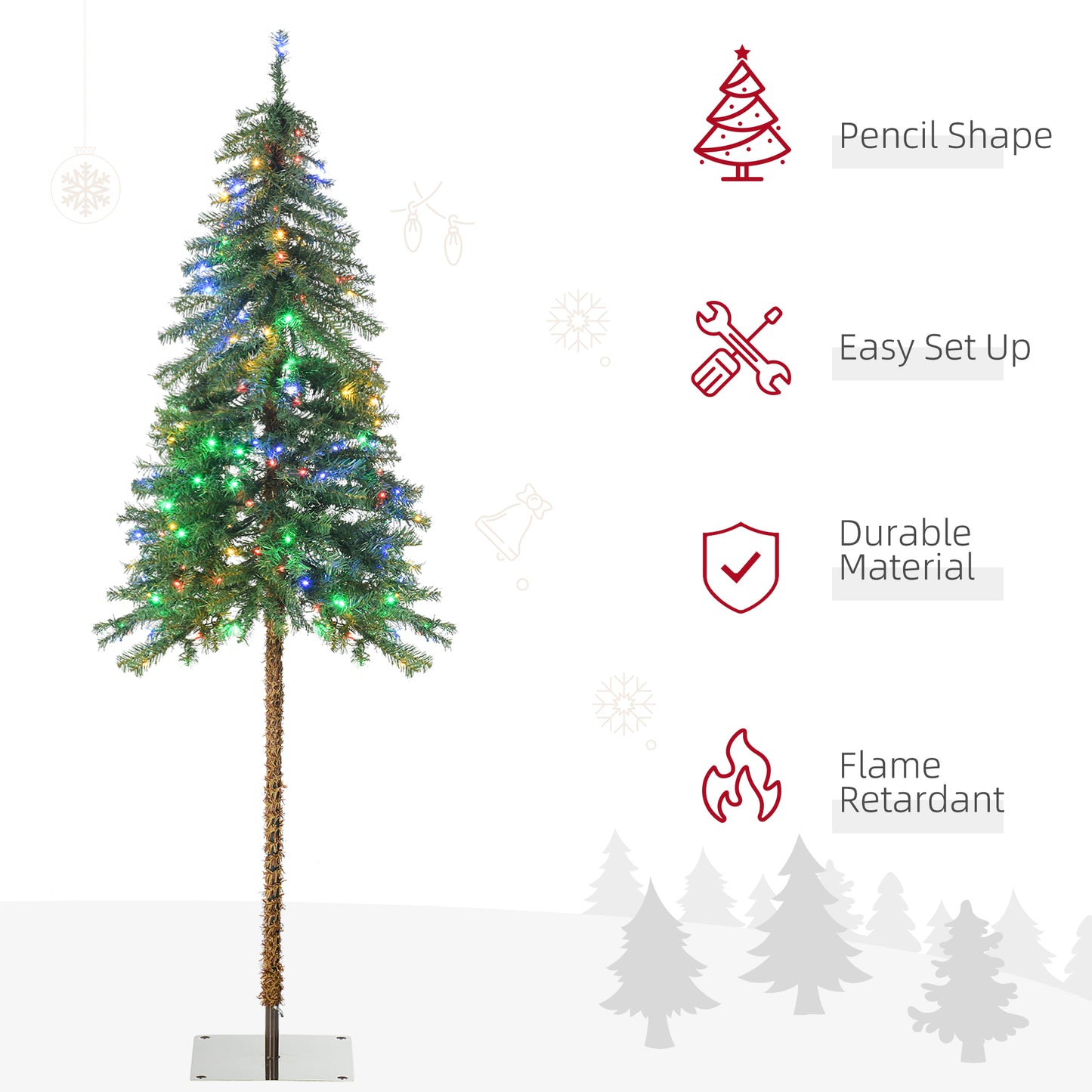 HOMCOM 6FT Artificial Tree Multi-Colored Pre-Lit Home Christmas Decoration White