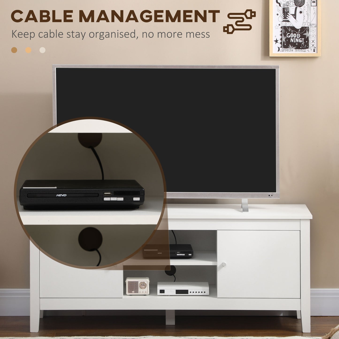 HOMCOM Modern TV Stand for TVs up to 55", TV Bench with Storage Cupboards and Shelves, 47.2" x 16.7" x 19.7", White