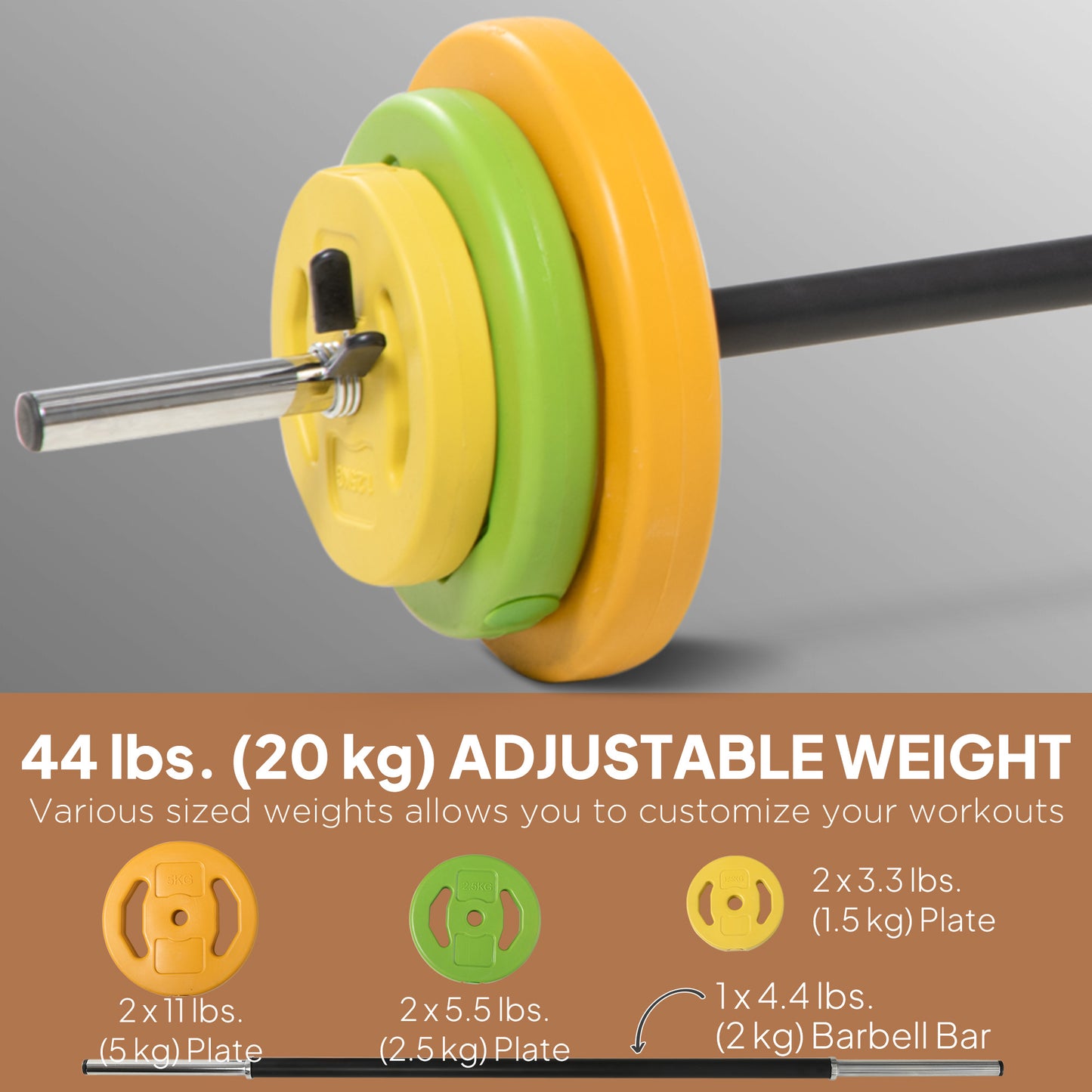 Soozier 44lbs Adjustable Barbell Weight Set with Non-slip Handle for Home Gym