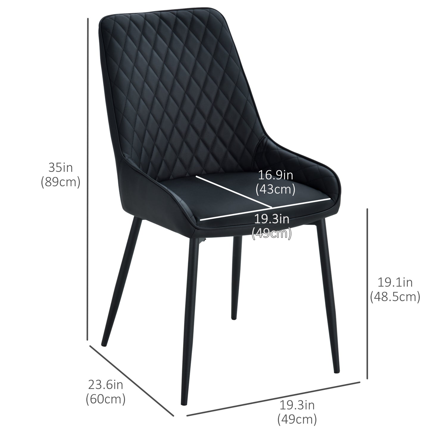 HOMCOM Upholstered Kitchen Chairs, Modern Dining Chairs Set of 2 with Diamond Tufting and Steel Legs for Dining Room, Black