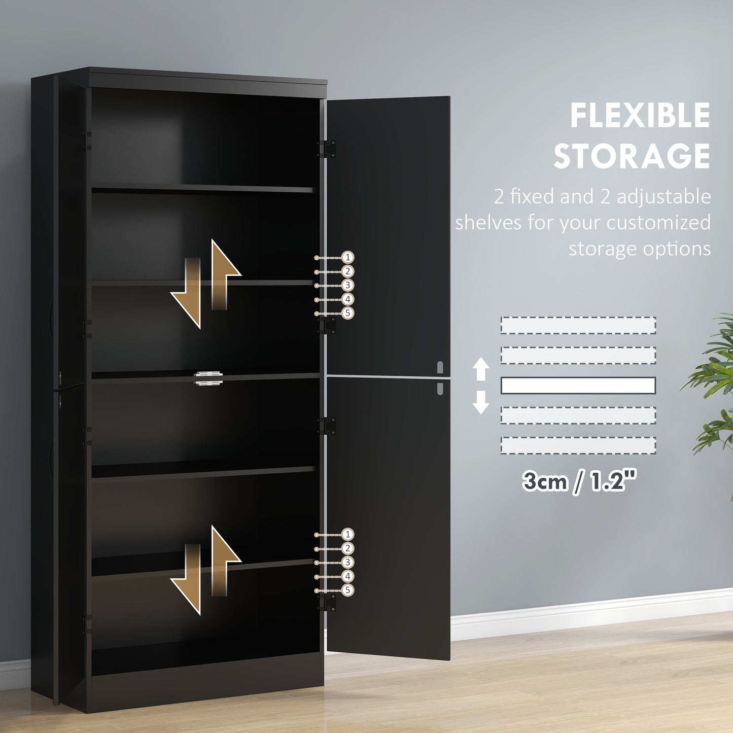 HOMCOM 70" 4-Door Storage Cabinet, Freestanding Pantry Cabinet with Adjustable Shelves for Living Room, Natural