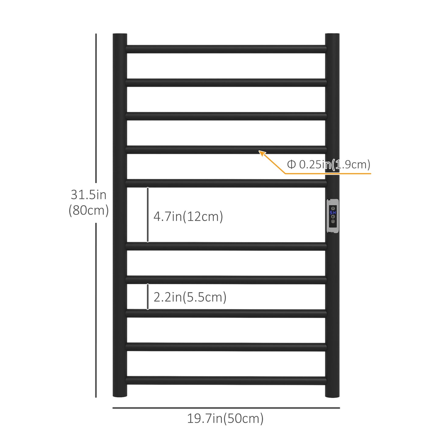 HOMCOM Wall Mounted Heated Towel Rack 10-Bar Electric Towel Warmer with Timer Adjustable Temperature Plug-in