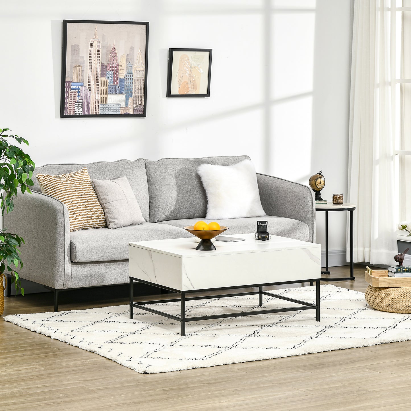 HOMCOM Lift Top Coffee Table with Hidden Storage Compartment Lift Tabletop Center Table for Living Room, Grey