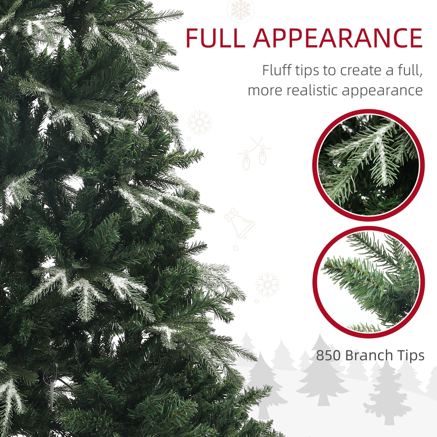 HOMCOM 5ft Decorated Christmas Tree with Red Berries and Pine Cones, Flocked Christmas Tree with Pencil Shape, Green