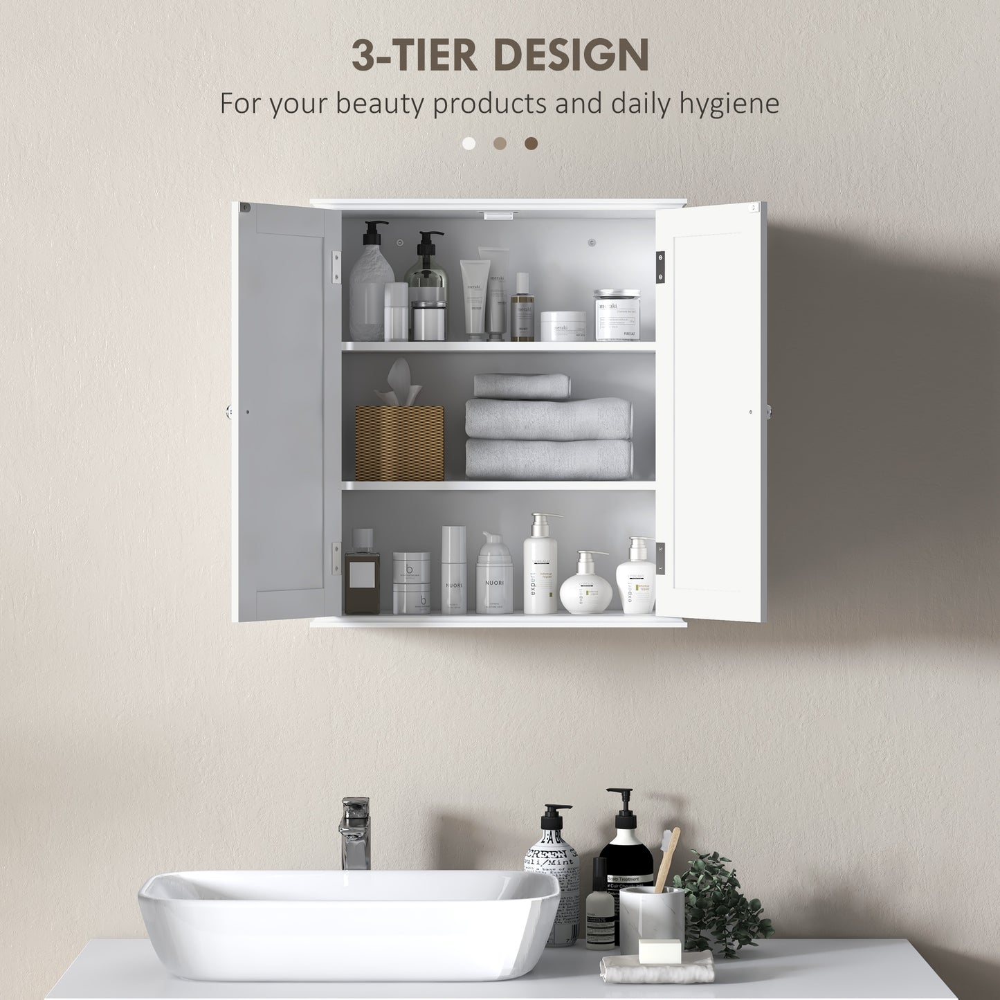 HOMCOM Bathroom Medicine Cabinet, Wall Cabinet with 2 Doors and Adjustable Shelf, Space Saver Over Toilet Cabinet