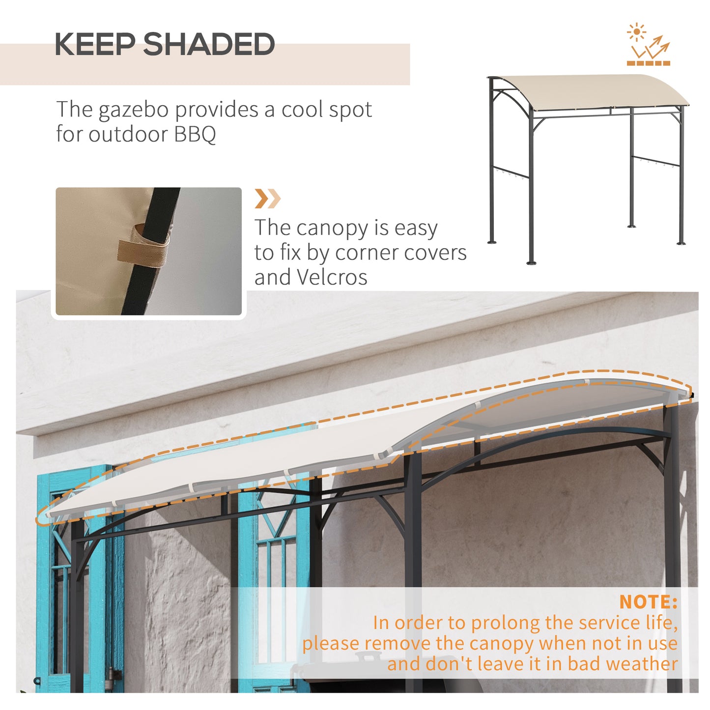 Outsunny 7' x 5' BBQ Grill Gazebo Tent, Garden Grill Canopy with Steel Frame and Hooks, Outdoor Sun Shade, Beige