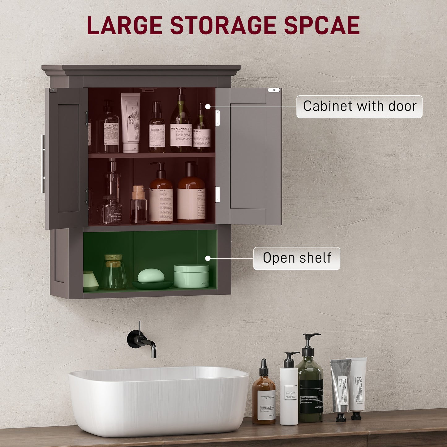 kleankin Bathroom Wall Cabinet, Medicine Cabinet, Toilet Storage Cabinet with Shelf for Living Room and Entryway, White