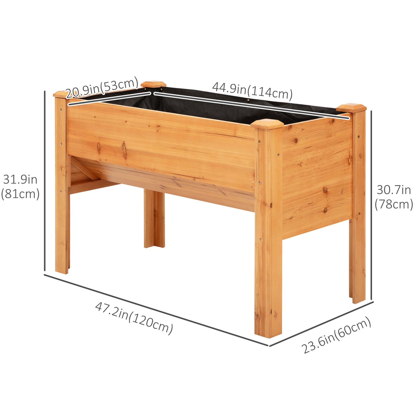 Outsunny Wooden Raised Garden Plant Stand Outdoor Tall Flower Bed Box with Hooks, 48" x 24" x 32", Nature Wood