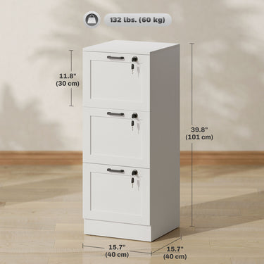 HOMCOM Vertical Filing Cabinet with 3 Drawers, Lock, File Cabinet for Home Office, A4 and Letter Size Files, White