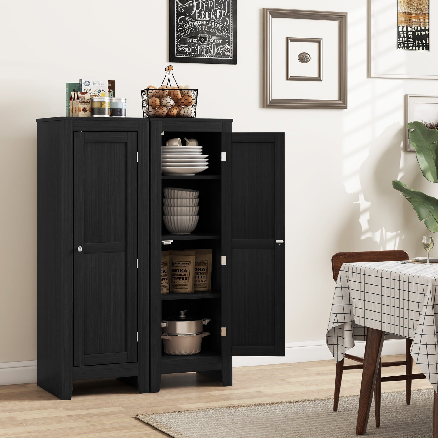 HOMCOM Kitchen Pantry Storage Cabinet with Adjustable Shelves, Small Storage Cabinet with Door and Shelves, Black