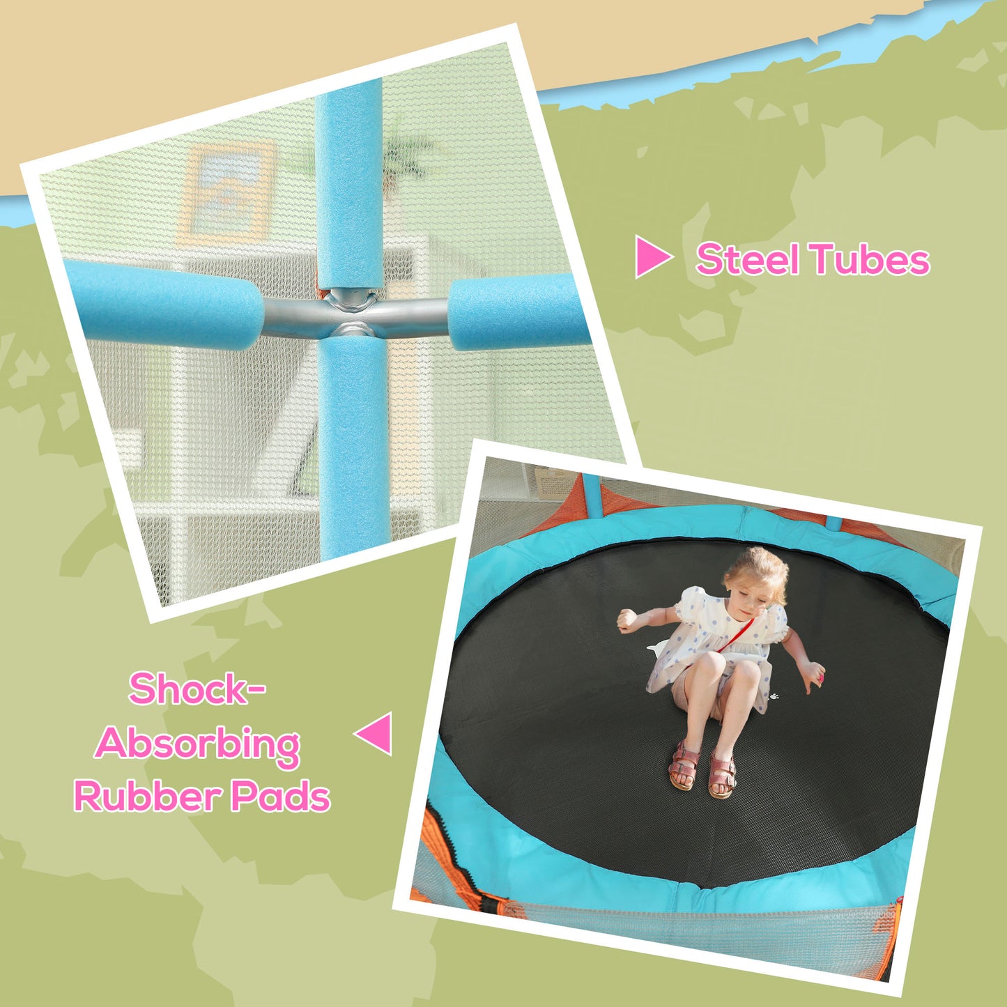 Qaba Trampoline for Kids, 4.6FT Mini Toddler Trampoline Indoor Outdoor with Handlebar, Safety Enclosure Net, Blue