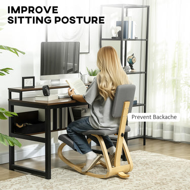 HOMCOM Ergonomic Kneeling Chair, Rocking Wood Kneel Stool with Backrest for Improve Posture, Back Pain, Grey