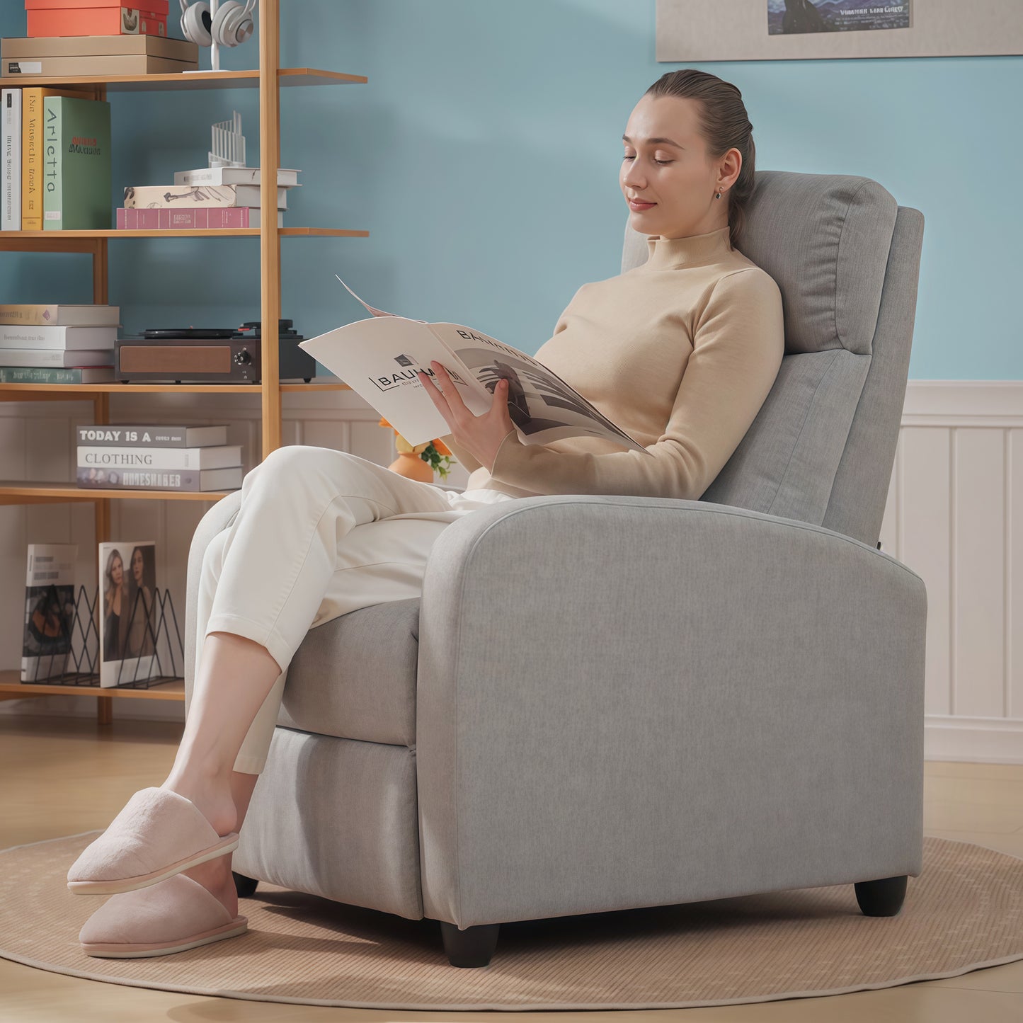 HOMCOM Fabric Recliner Chair Manual Home Theater Seating Single Reclining Sofa Chair with Padded Seat for Living Room, Dark Grey