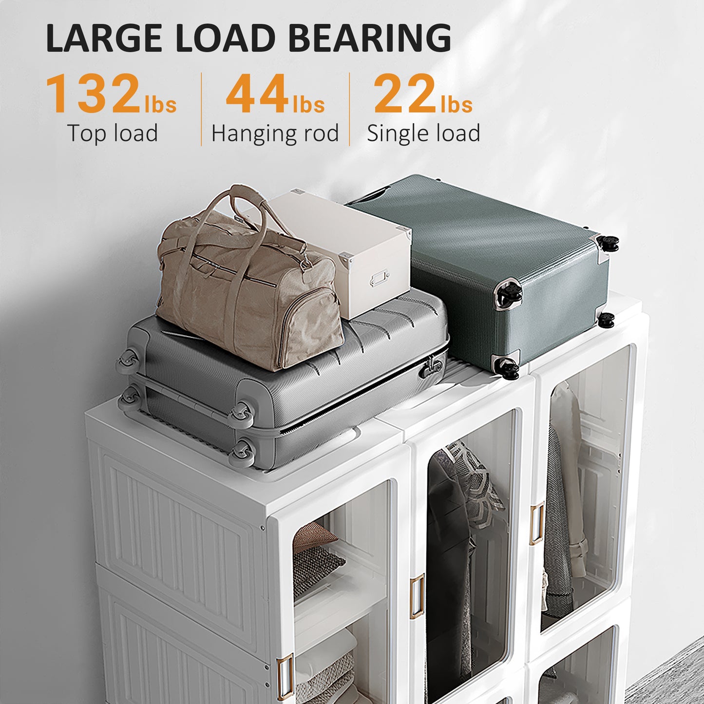 HOMCOM Portable Wardrobe Closet, Bedroom Armoire, Foldable Clothes Organizer with Cube Storage, Hanging Rods, Magnet Doors, White