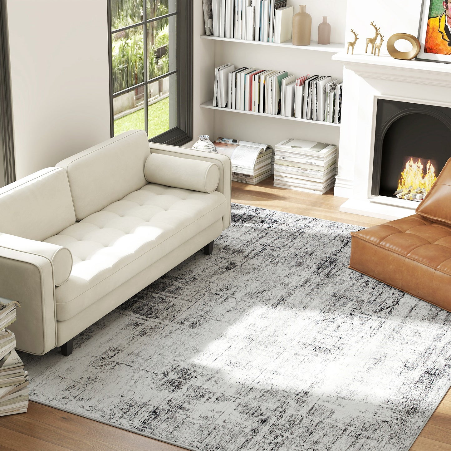 HOMCOM Area Rug for Living Room 9x12, Modern Abstract Machine Washable Rug, Non-Slip Carpet for Bedroom, Dining Room, Grey