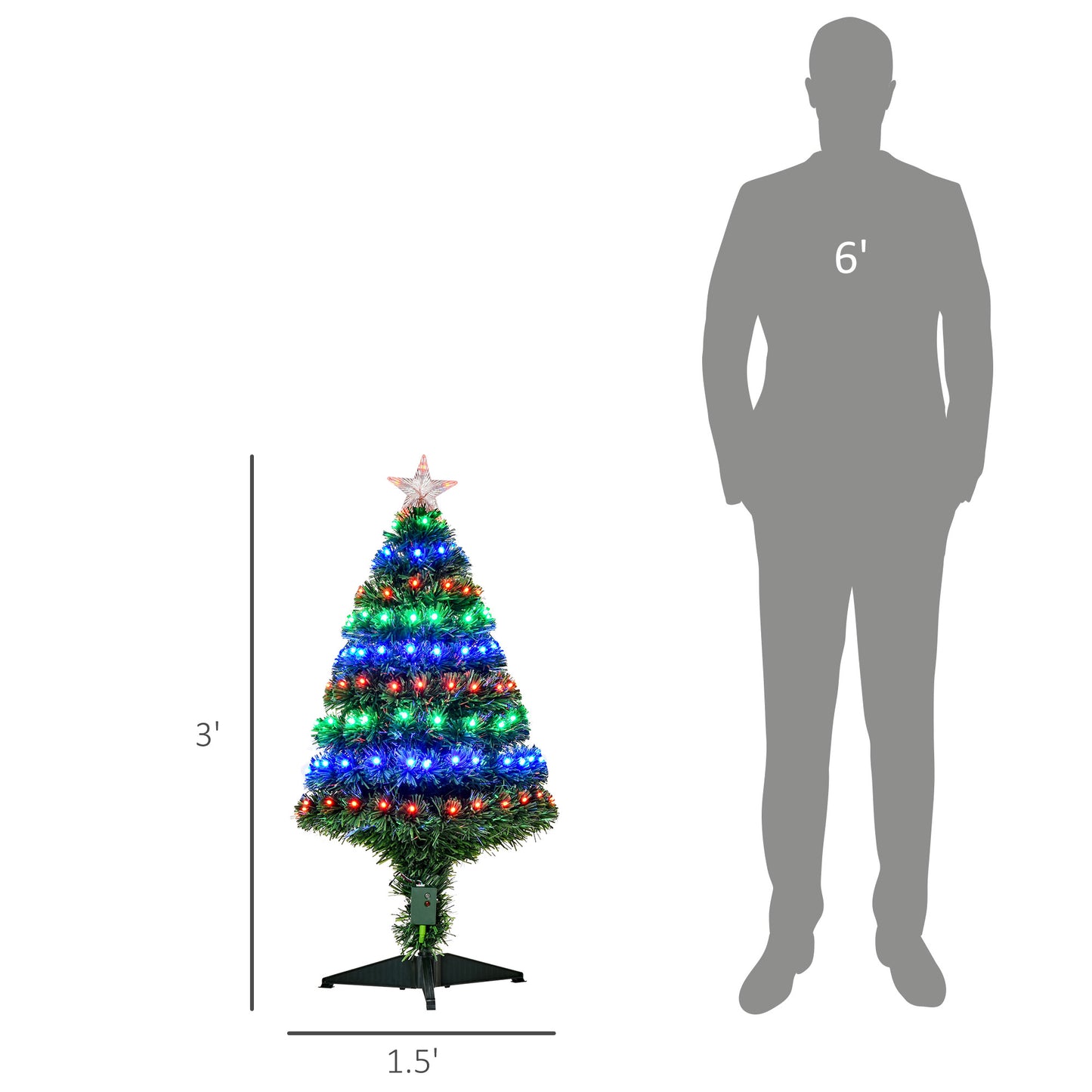 HOMCOM 4ft Prelit Artificial Optical Xmas Tree Spruce Hinged Full Tree