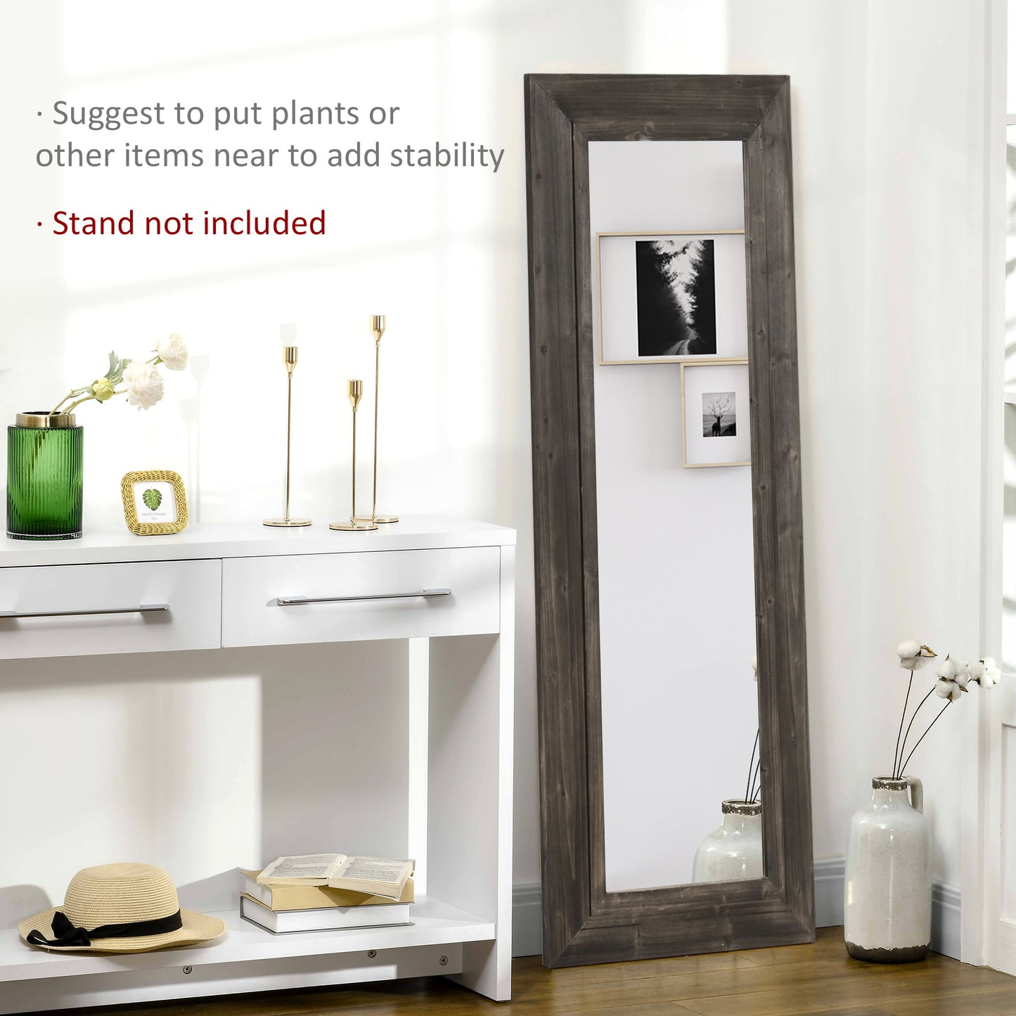 HOMCOM 59" x 23.5" Full Length Mirror, Farmhouse Wall Mount and Leaner Floor Mirror, Vertical and Horizontal for Bedroom, Dark Brown