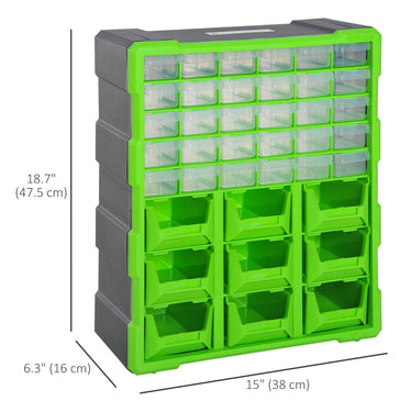 DURHAND Plastic 39 Drawer Parts Organiser Wall Mount Storage Cabinet for Small Nuts Bolts Tool Set of 2 Green
