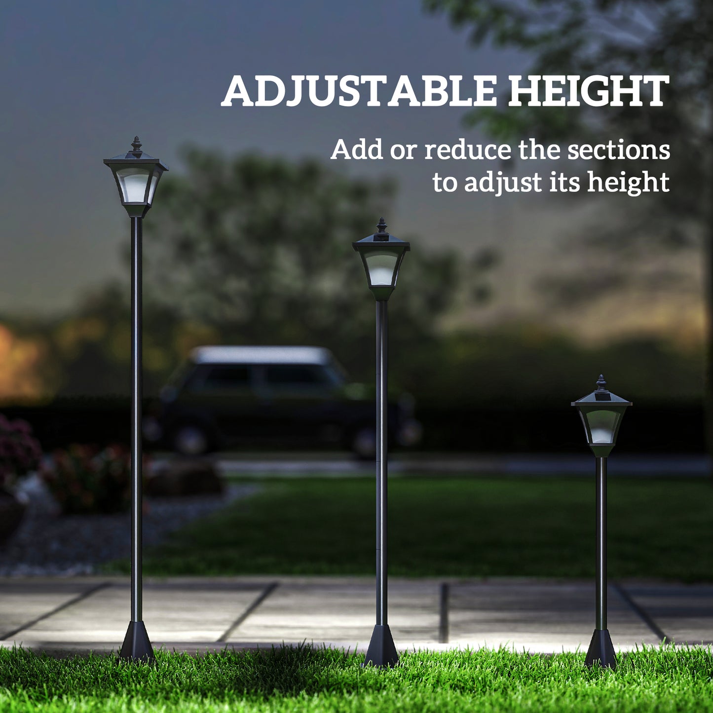 Outsunny Single Solar Lamp Post Garden Solar-Powered LED Streetlight Style Outdoor Light Waterproof 5-6 Hours with Base for Lawn Pathway Walkway 47"H, Black