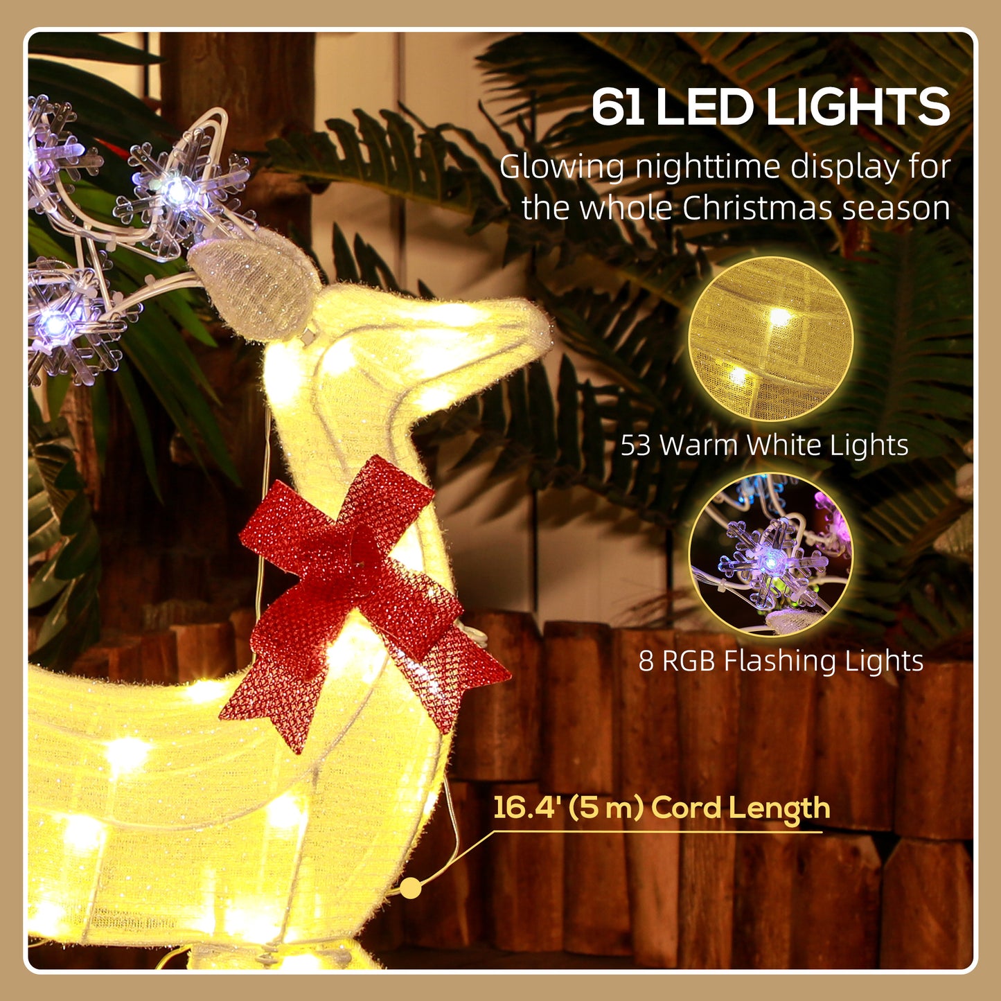Outsunny Light Up Reindeer Yard Decoration, Lighted Deer Christmas Decoration for Indoor, Outdoor, Garden, Lawn, White