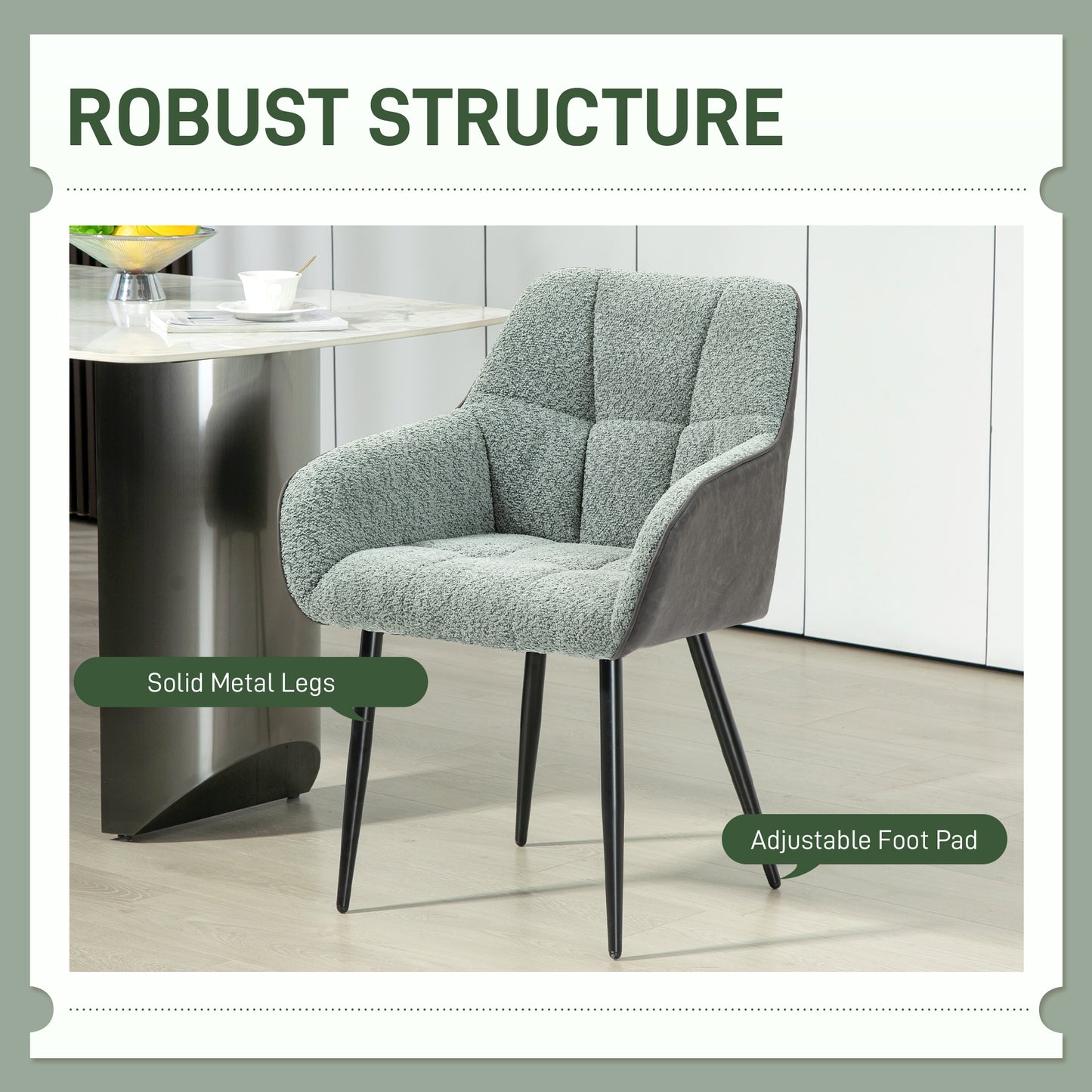 HOMCOM Accent Chair with Foot Pads, Living Room Chair with Chenille Fabric Front and PU Back, Green