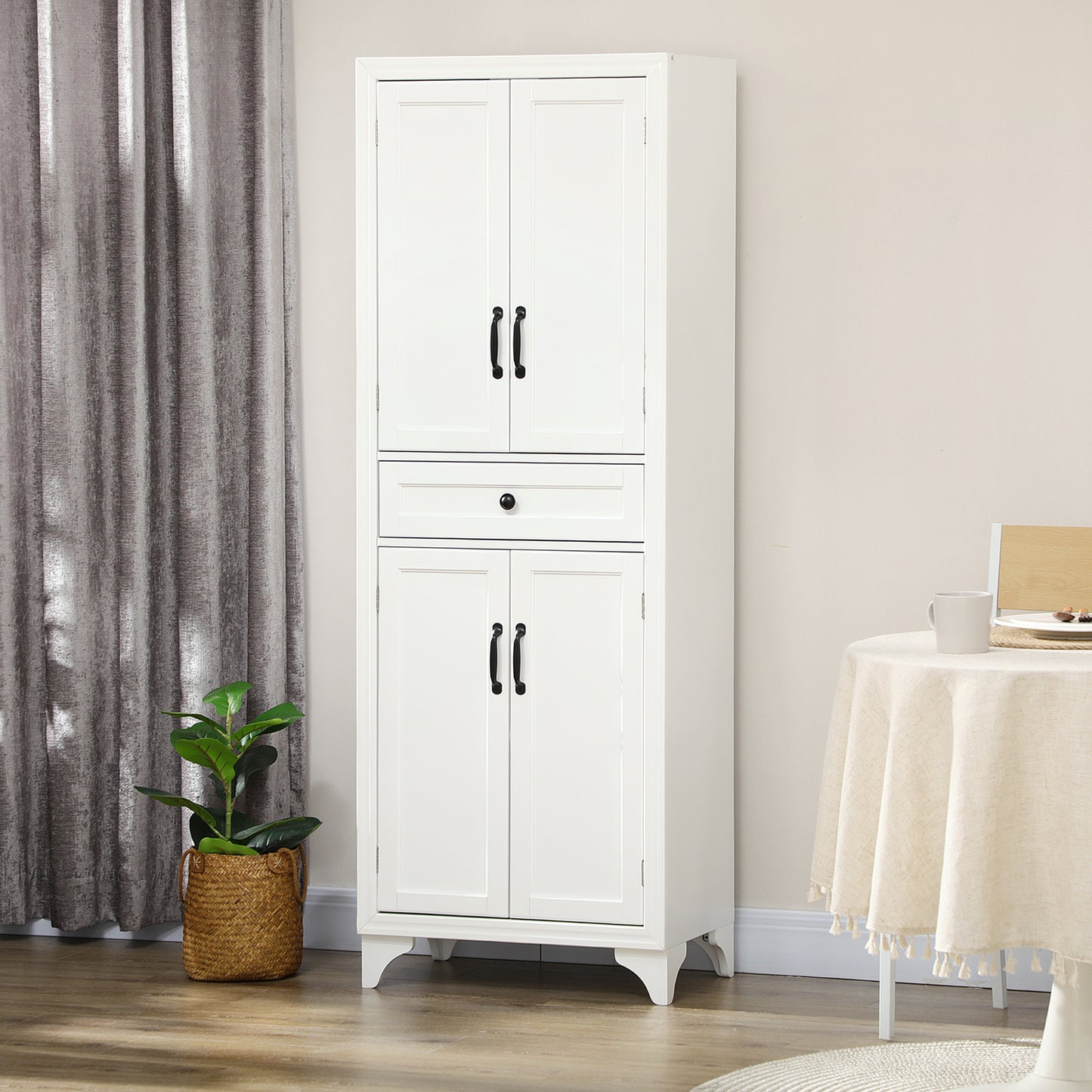 HOMCOM Freestanding Storage Cabinet, Kitchen Pantry Cabinet with 2 Shelves, 4 Doors, Kitchen Storage Cabinets for Dining Room