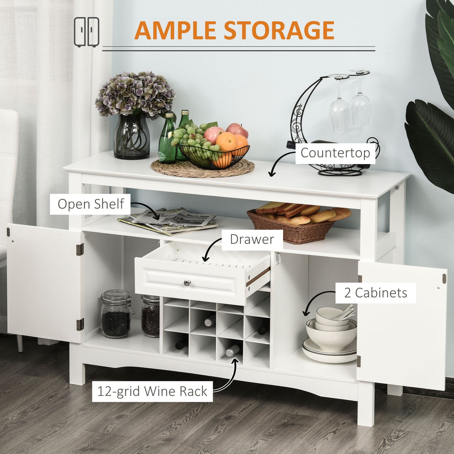 HOMCOM Modern Kitchen Buffet Bar Cabinet Storage Sideboard Dining Server with Drawer & 12-Bottle Wine Rack for Living Room, Espresso