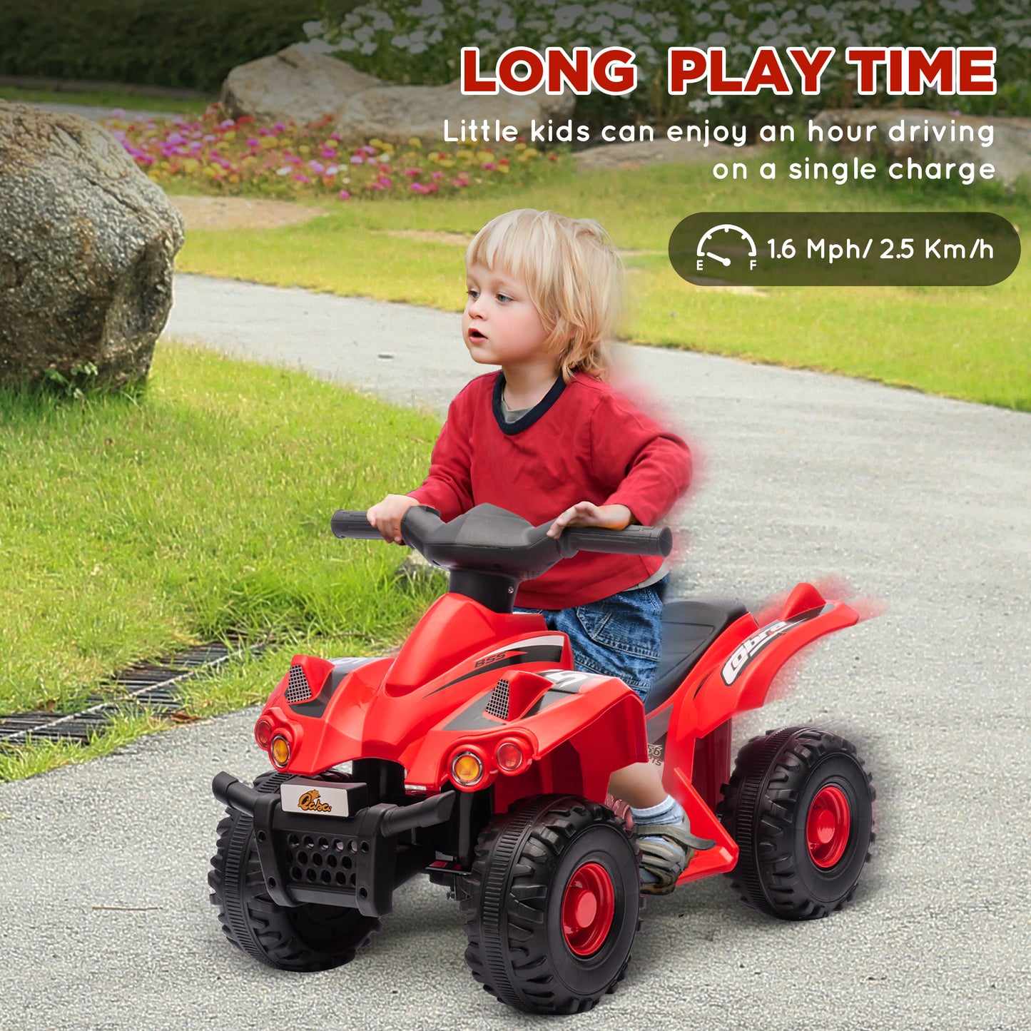 Qaba 6V Kids ATV Quad w/ Music, Forward, for 2-6 Years, Red