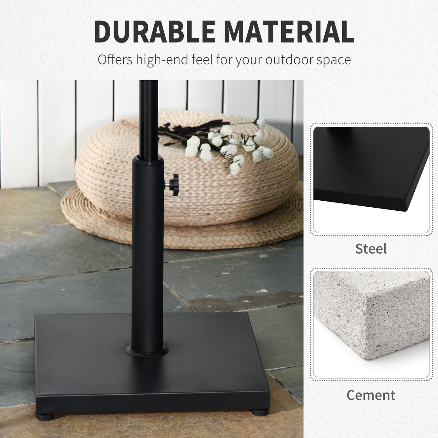 Outsunny 29 lbs Market Umbrella Base Holder 16" Heavy Duty Square Parasol Stand for Patio, Outdoor, Backyard, Black