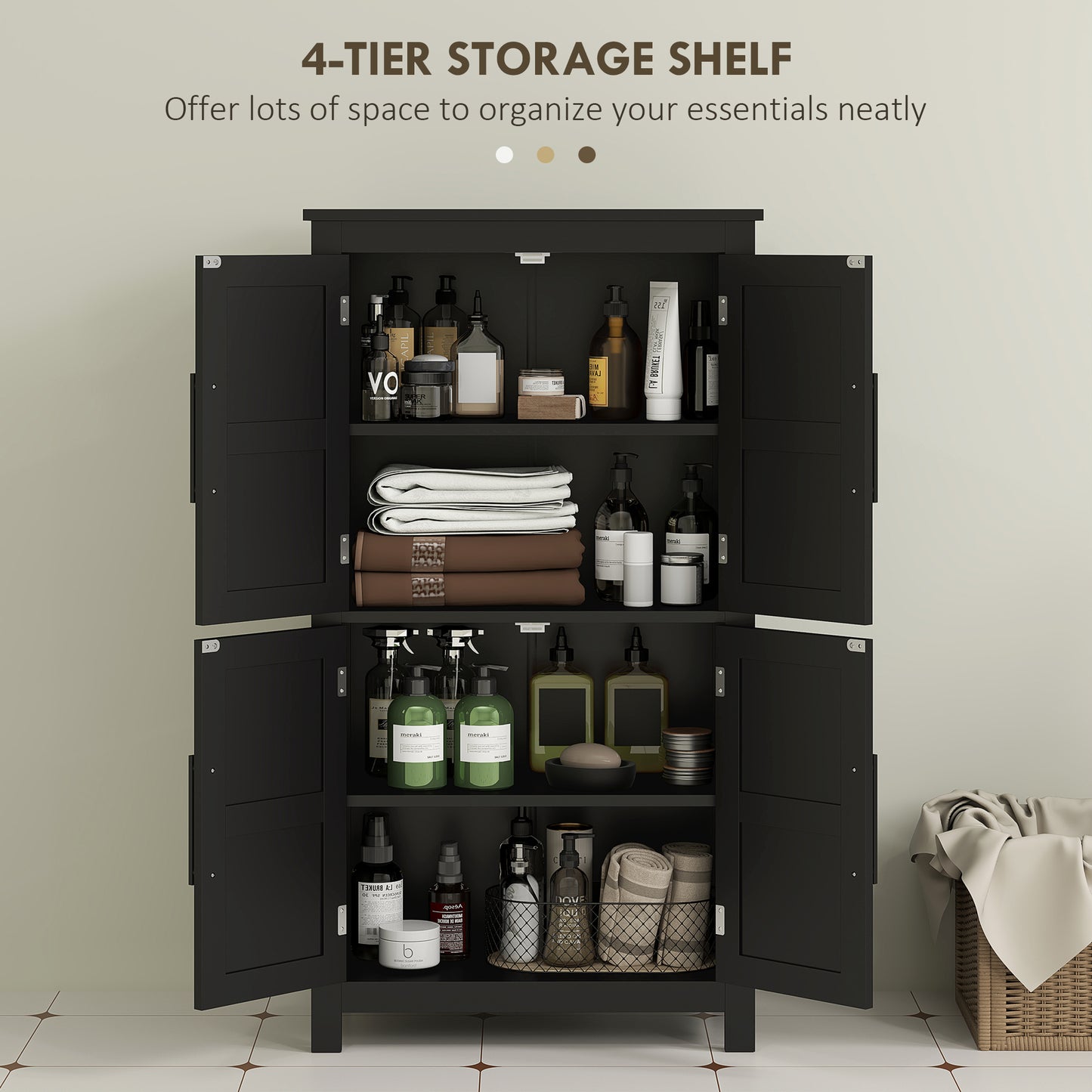 HOMCOM Farmhouse Bathroom Storage Cabinet, Bathroom Floor Cabinet with Barn Doors and Adjustable Shelf, Black