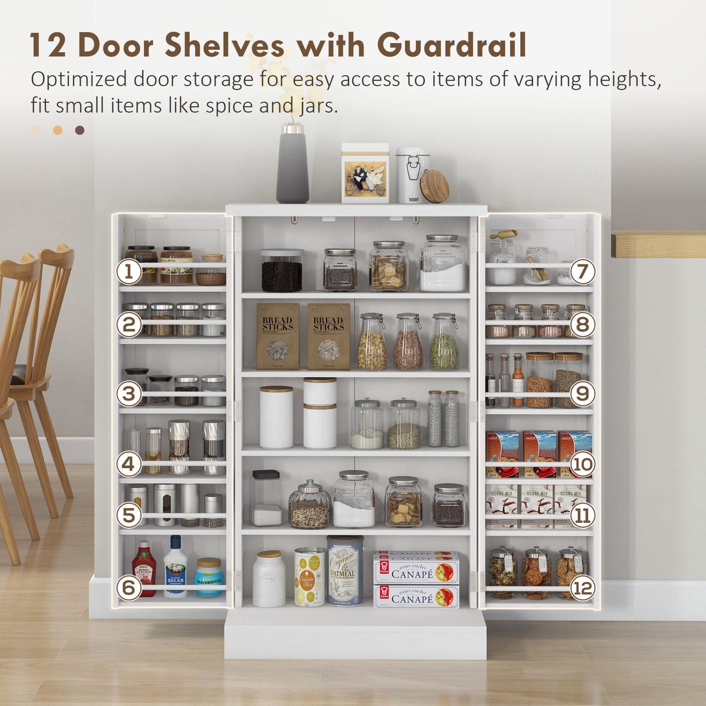 HOMCOM Freestanding Kitchen Pantry Storage Cabinet Kitchen Cabinet with 5-Tier Shelf 12 Spice Racks Adjustable Shelves White