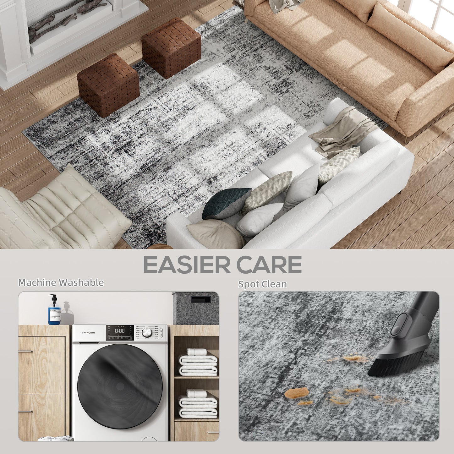 HOMCOM Area Rug for Living Room 9x12, Modern Abstract Machine Washable Rug, Non-Slip Carpet for Bedroom, Dining Room, Grey