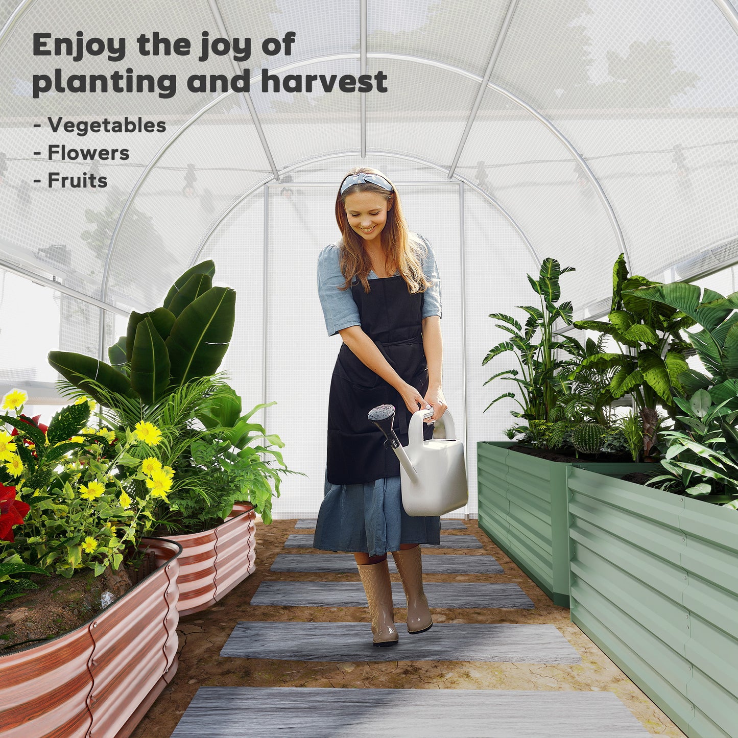 Outsunny 10' x 6.6' x 6.6' Walk-in Tunnel Greenhouse with Quality PE Cover, Zipper Doors & Mesh Windows, White