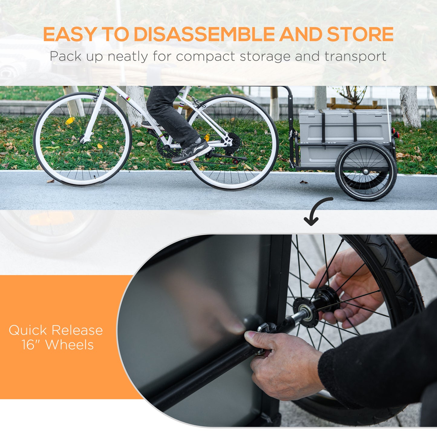 Aosom Steel Trailer for Bike, Bicycle Cargo Trailer with Storage Box, Safe Reflectors, Max Load 88LBS