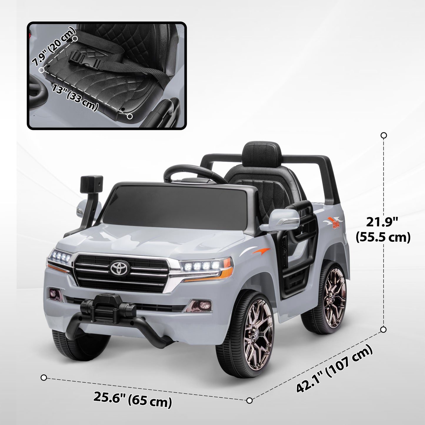 Qaba 12V Toyota LAND CRUISER Licensed Kids Car w Remote Control, Four Wheel Spring Suspension, Soft Start, LED Light, Pink