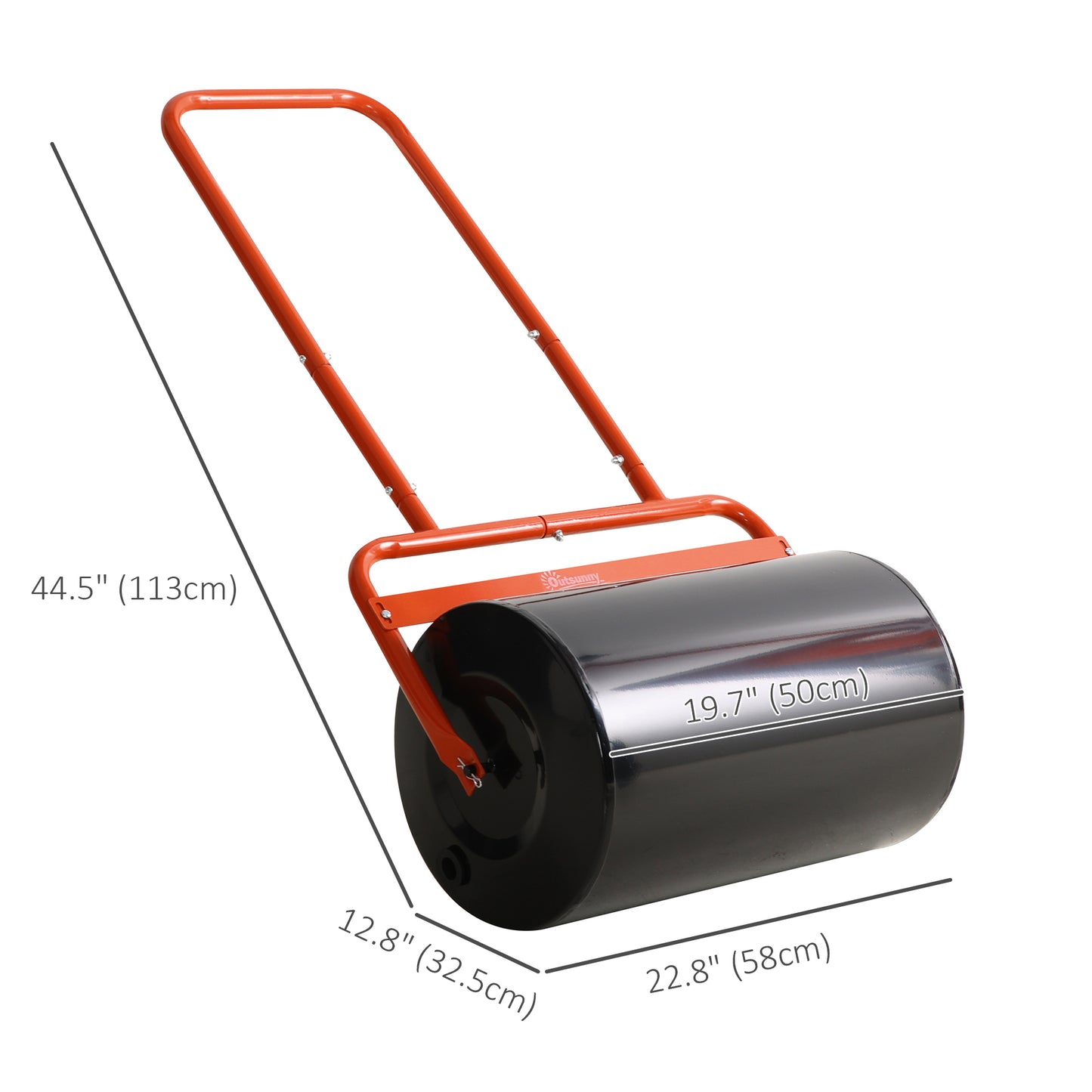 Outsunny Heavy Duty Lawn Roller, 20" Push/Tow Behind Sod Roller, Grass Flattener Filled with 11gal Water/136lbs Sand, Black