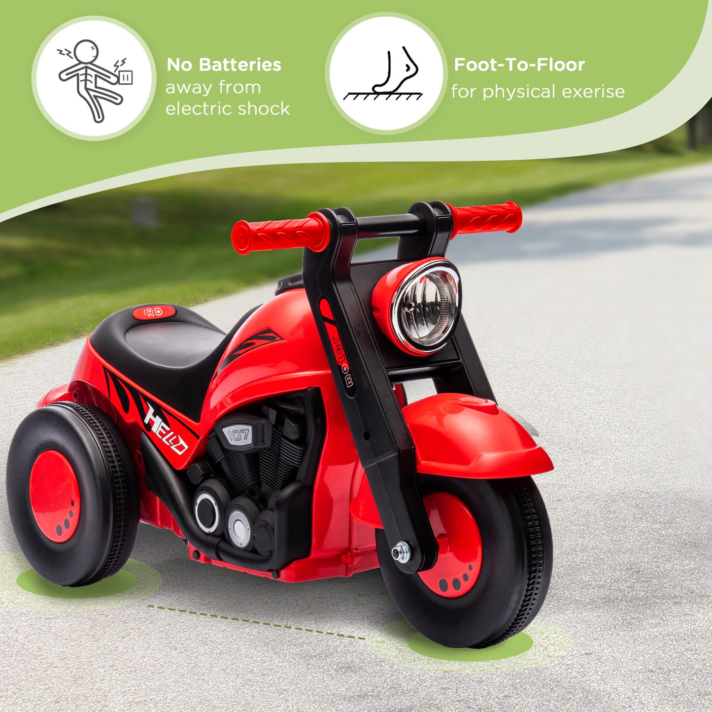 Qaba Foot to Floor Toddler Ride on Toy, Sliding Toddler Car with Music and Bubble, for 2-5 Years Old, Red