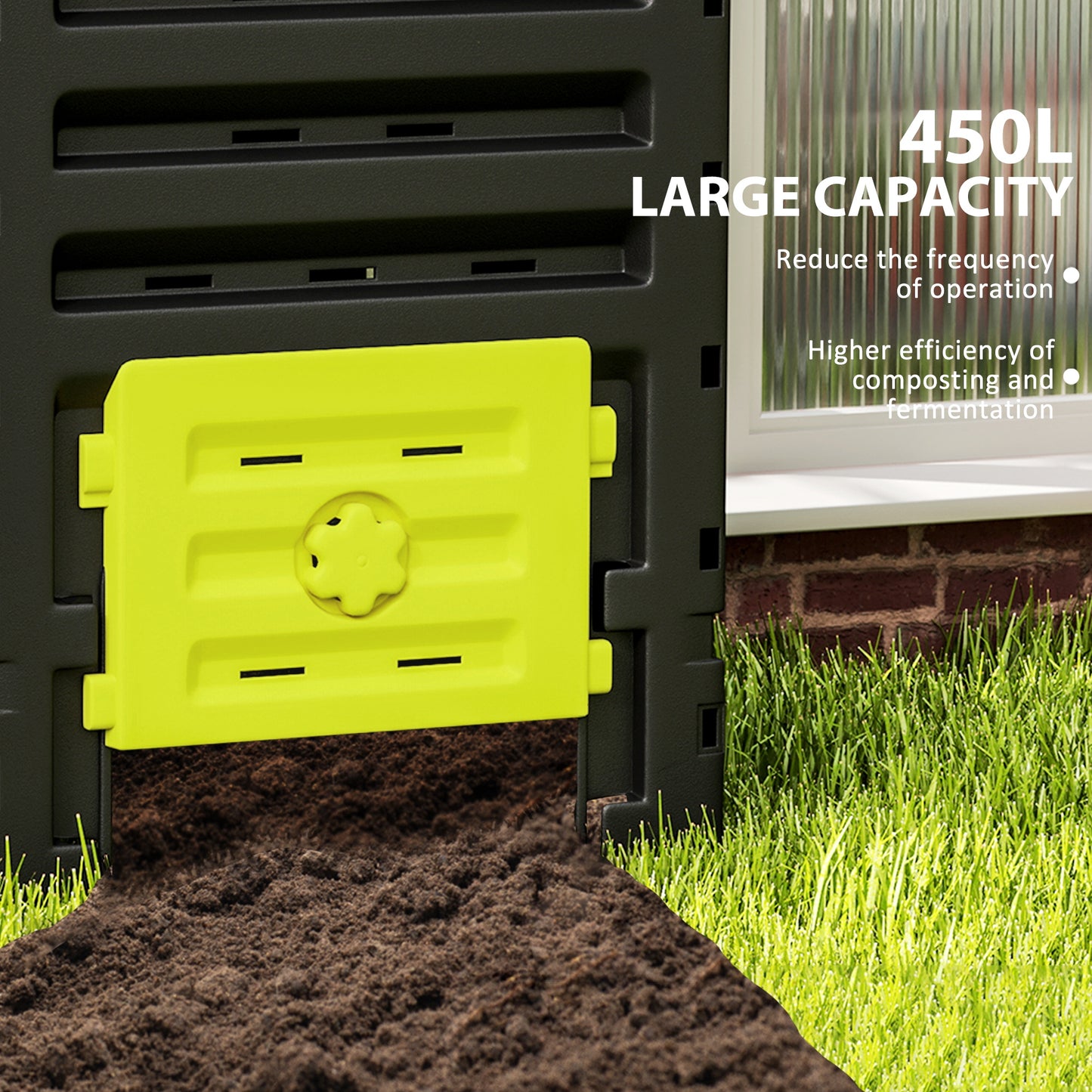 Outsunny Compost Bin, Garden Composter with 80 Vents and 2 Sliding Doors, 120 Gallon (450L), Black