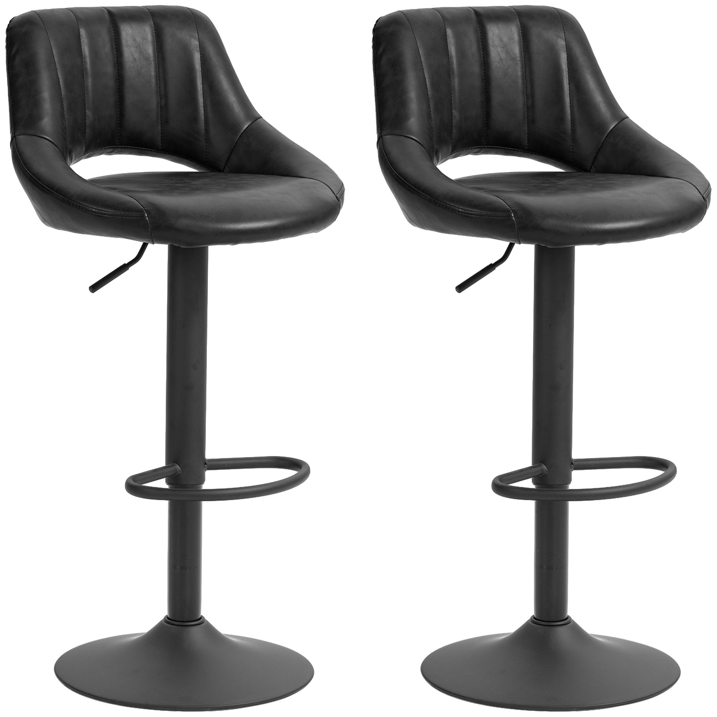 HOMCOM Bar Stools Set of 2, Swivel Counter Height Barstools with Adjustable Height, Linen Upholstered Bar Chairs with Round Metal Base and Footrest, Blue