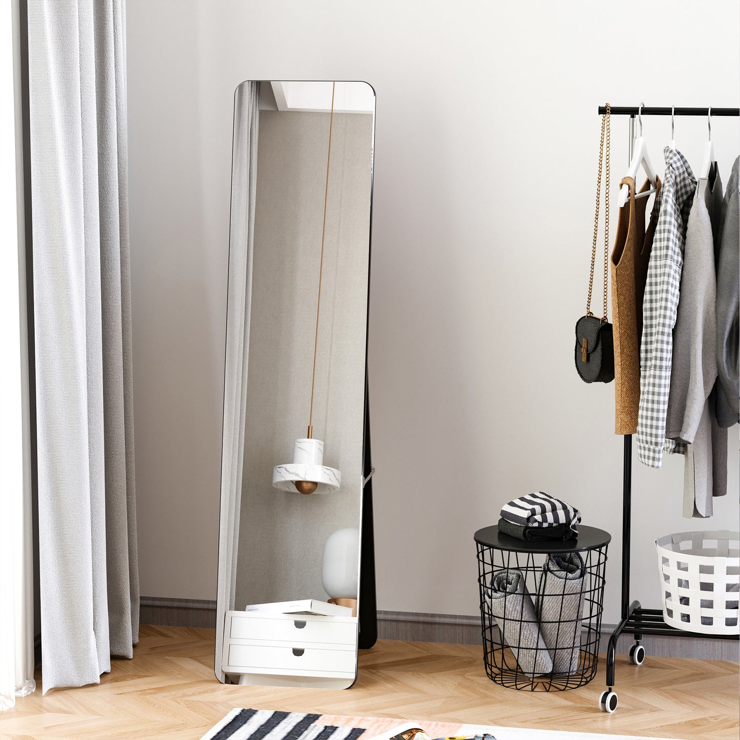 HOMCOM Full Length Mirror for Bedroom, Free Standing Dressing Mirror, Wall Mirror with Wood Frame, 15" x 61", Black
